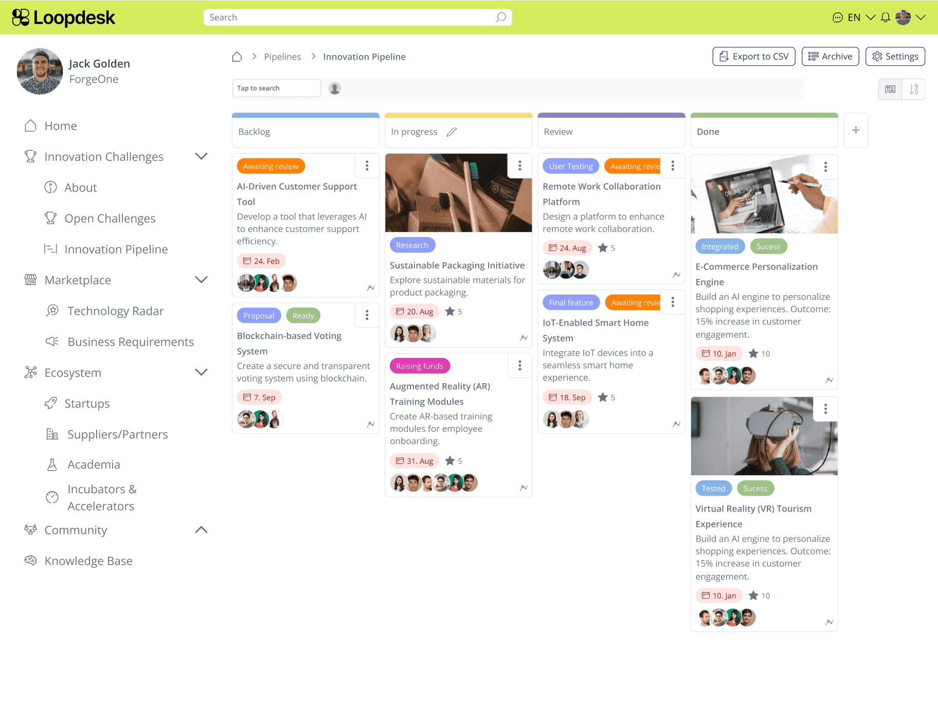 The LoftOS 'Pipelines' feature building a project tracking internal tool.