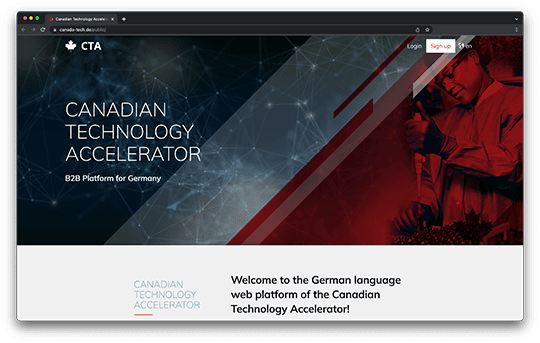 Screenshot der Canadian Technology Accelerator Plattform