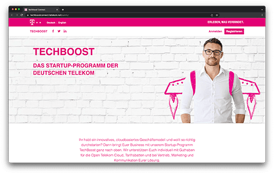 Screenshot der Telekom TechBoost Plattform